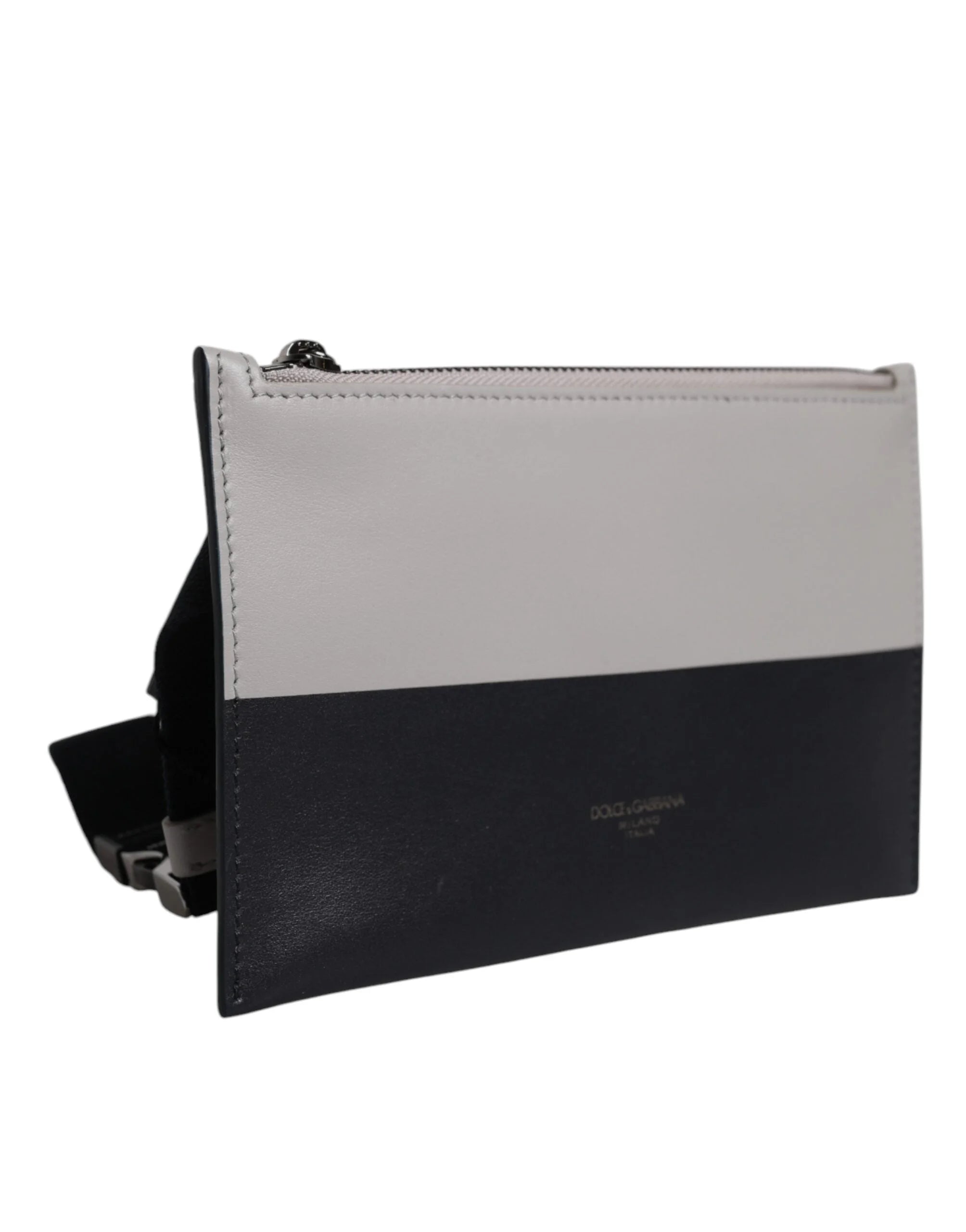 Dolce & Gabbana Black White Leather Logo Embossed Crossbody Bag