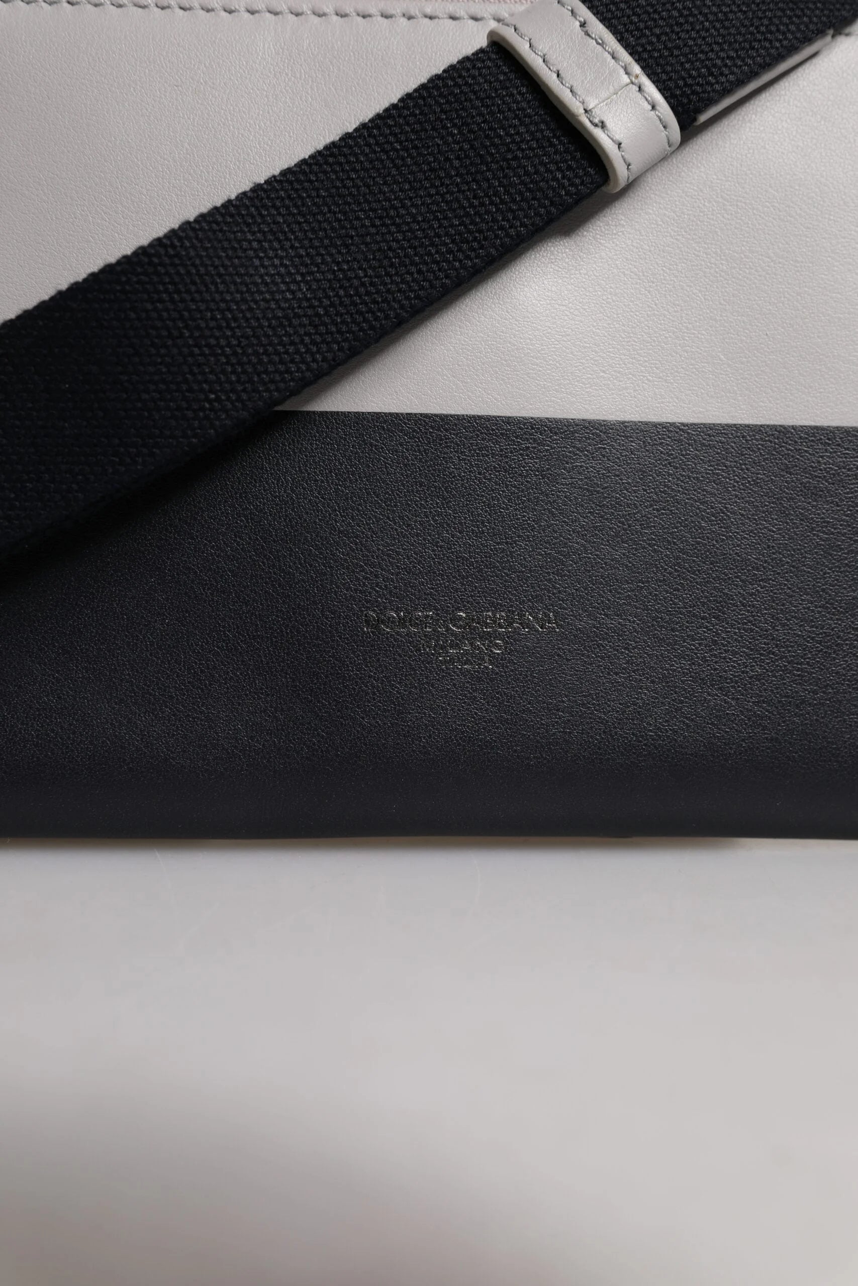 Dolce & Gabbana Black White Leather Logo Embossed Crossbody Bag