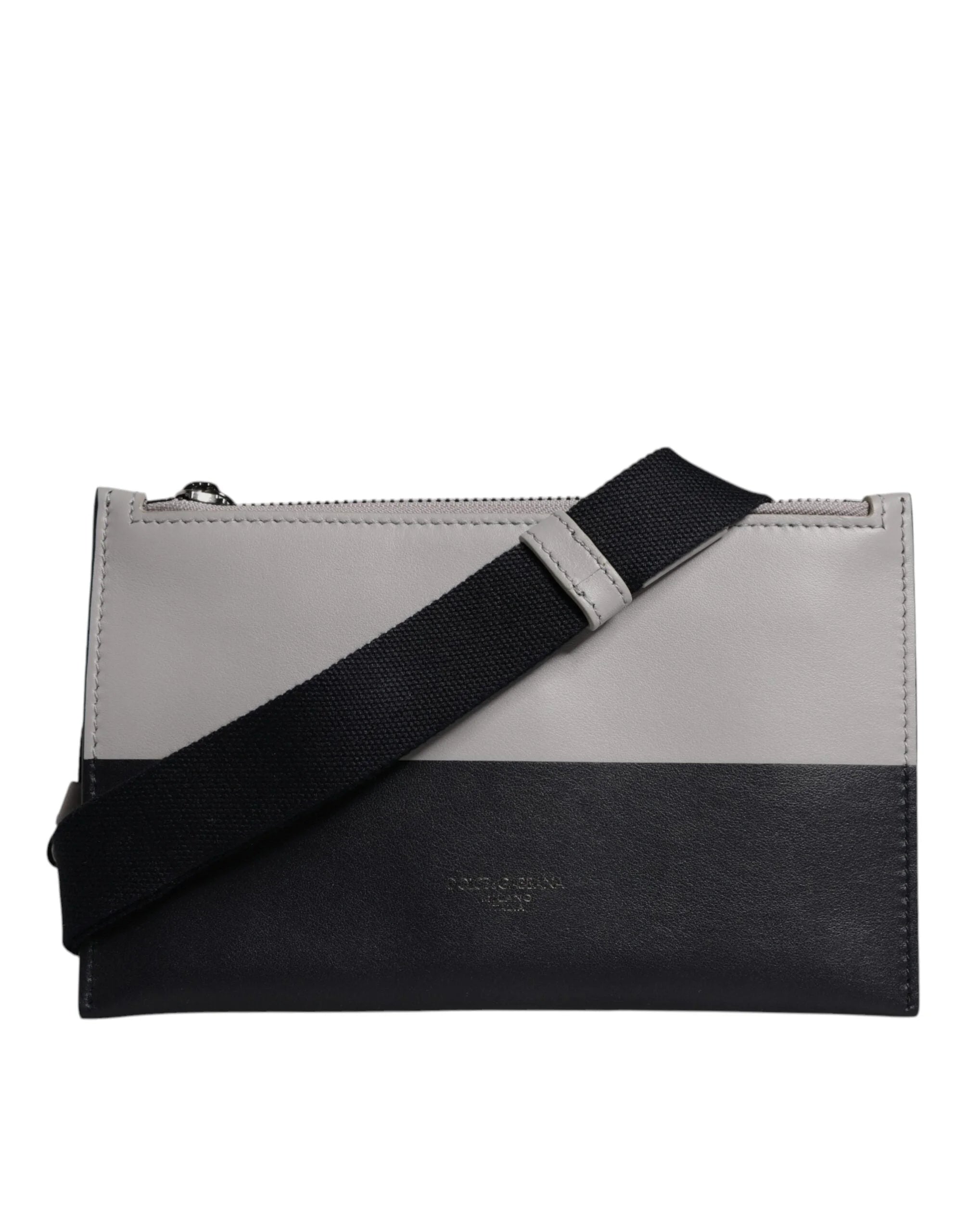 Dolce & Gabbana Black White Leather Logo Embossed Crossbody Bag