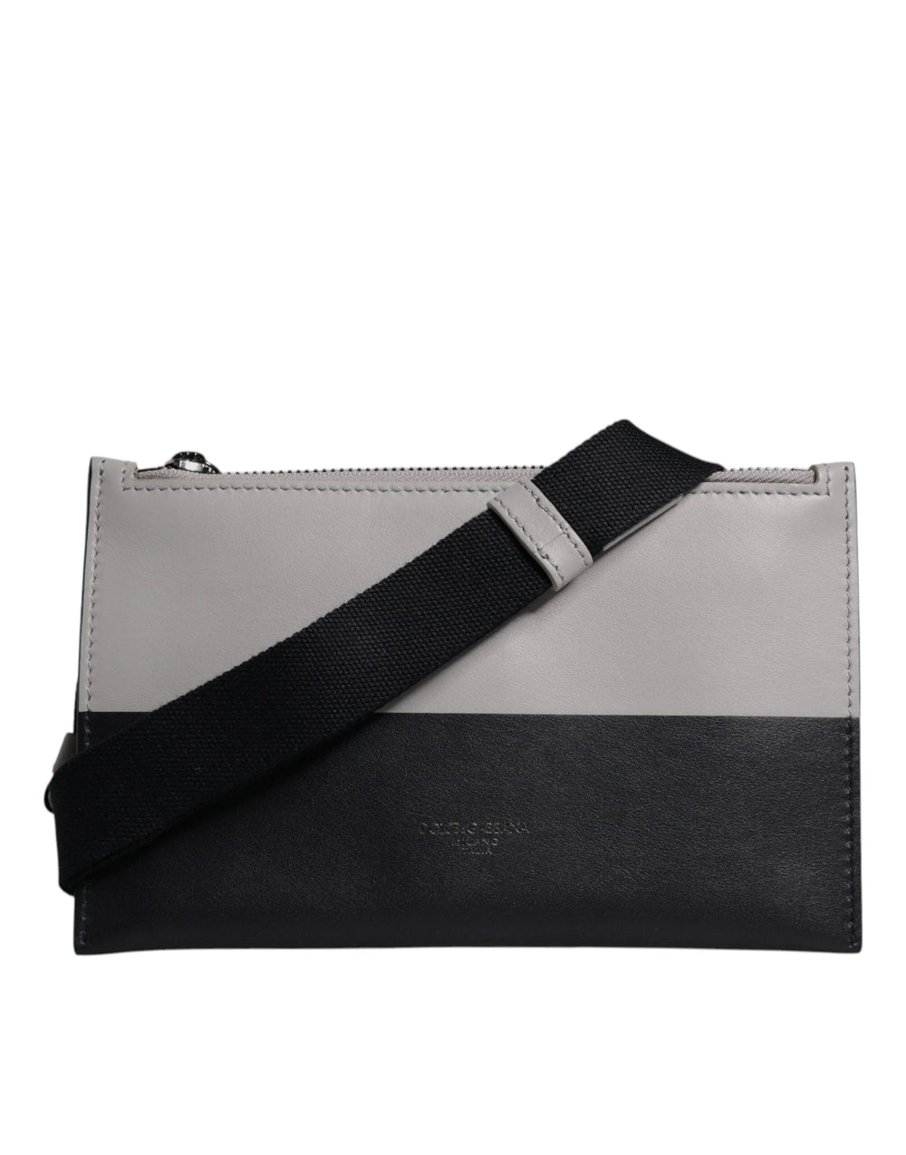 Dolce & Gabbana Black White Leather Logo Embossed Crossbody Bag