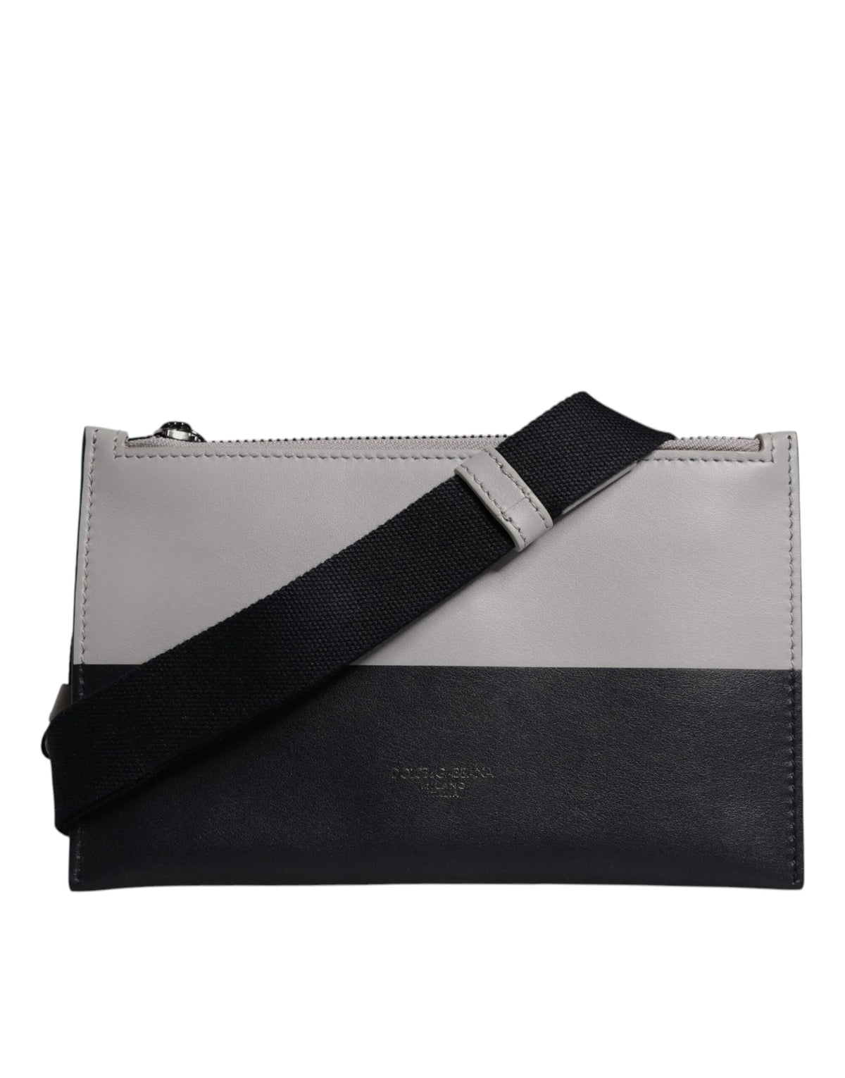 Dolce & Gabbana Black White Leather Logo Embossed Crossbody Bag