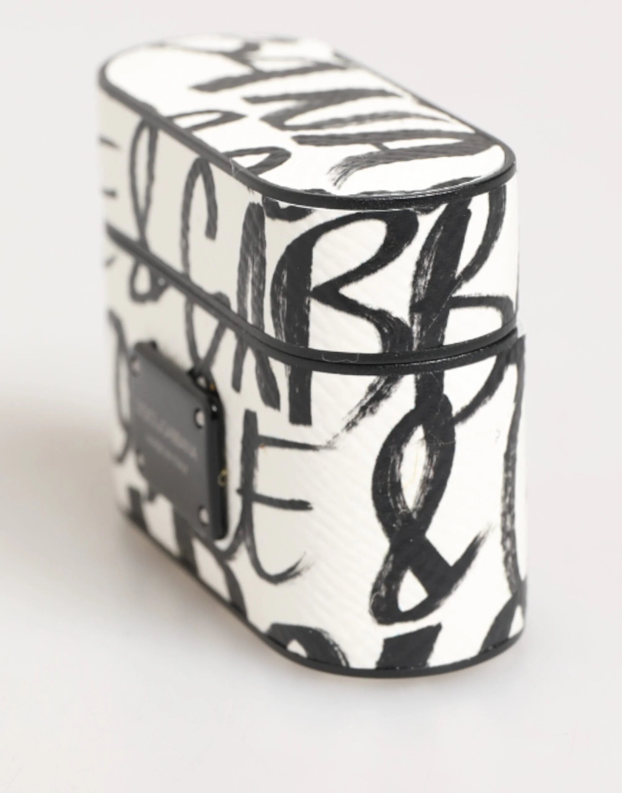 Dolce & Gabbana Black White Leather Monogram Print Logo Holder Airpods Case - Headphone Carrying Cases