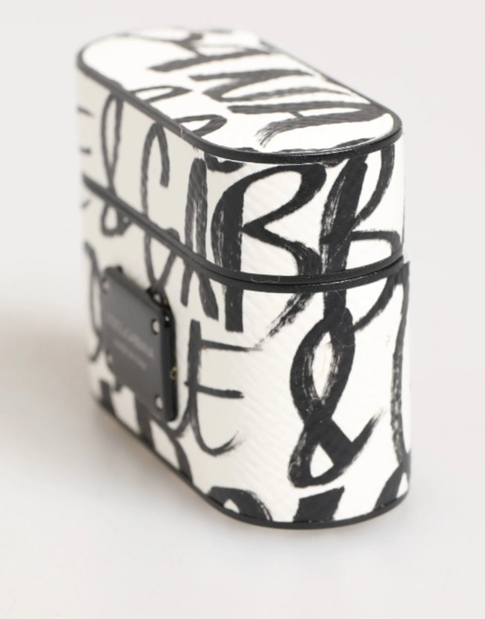 Dolce & Gabbana Black White Leather Monogram Print Logo Holder Airpods Case - Headphone Carrying Cases