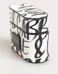 Dolce & Gabbana Black White Leather Monogram Print Logo Holder Airpods Case - Headphone Carrying Cases