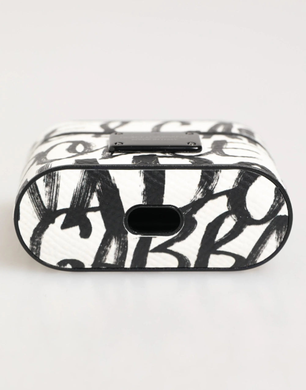 Dolce & Gabbana Black White Leather Monogram Print Logo Holder Airpods Case - Headphone Carrying Cases