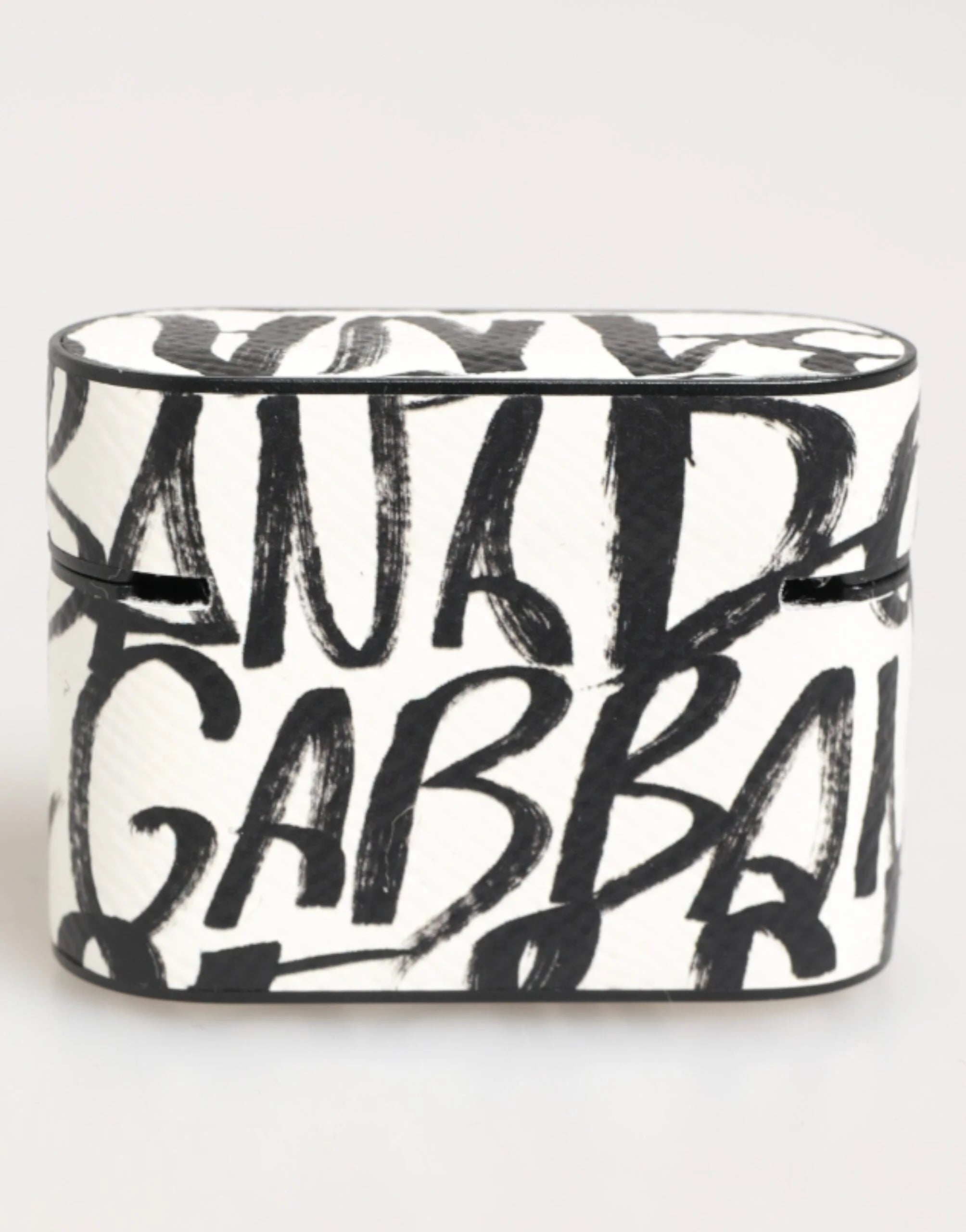 Dolce & Gabbana Black White Leather Monogram Print Logo Holder Airpods Case - Headphone Carrying Cases