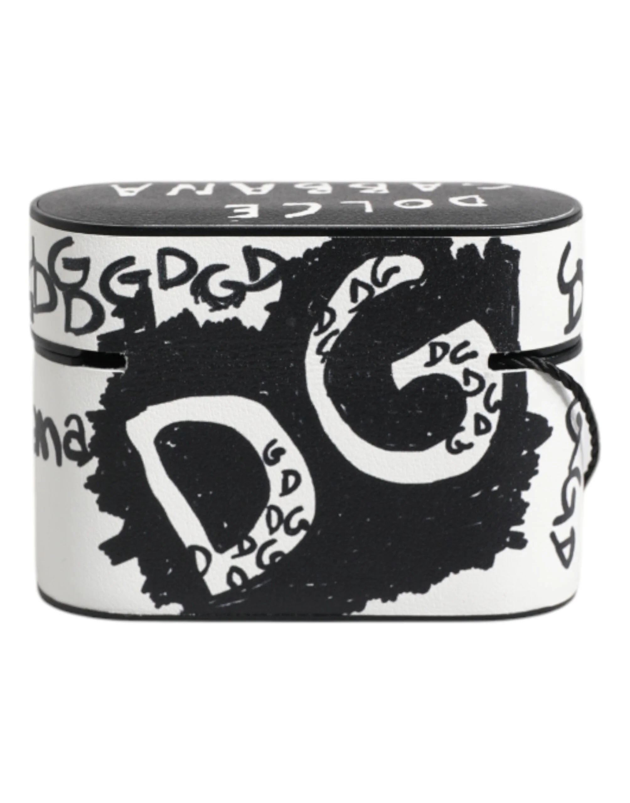 Dolce & Gabbana Black White Leather Scribble Embossed Logo Airpods Case - Headphone Carrying Cases