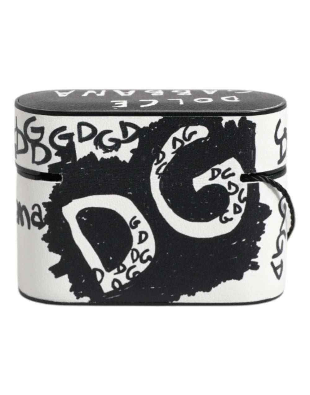 Dolce & Gabbana Black White Leather Scribble Embossed Logo Airpods Case - Headphone Carrying Cases