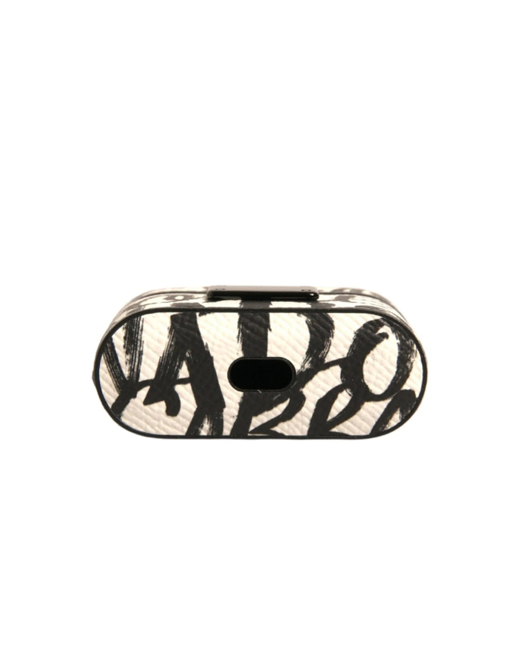 Dolce & Gabbana Black White Leather Scribble Embossed Logo Airpods Case - Headphone Carrying Cases