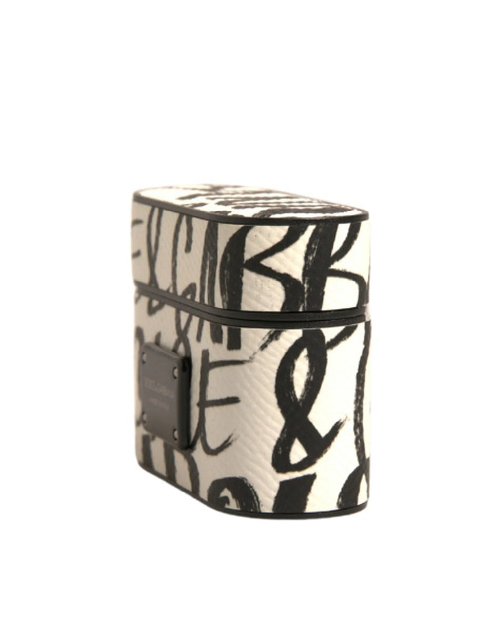 Dolce & Gabbana Black White Leather Scribble Embossed Logo Airpods Case - Headphone Carrying Cases