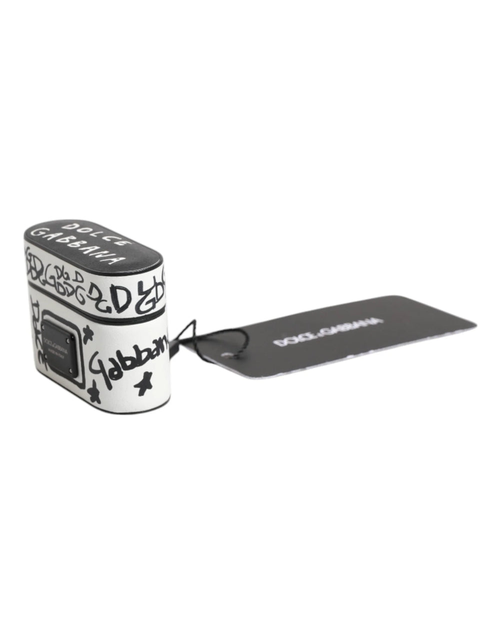 Dolce & Gabbana Black White Leather Scribble Embossed Logo Airpods Case - Headphone Carrying Cases