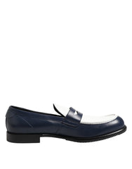 Dolce & Gabbana Black White Leather Slip On Loafers Men Dress Shoes - EU49/US16 - Flats