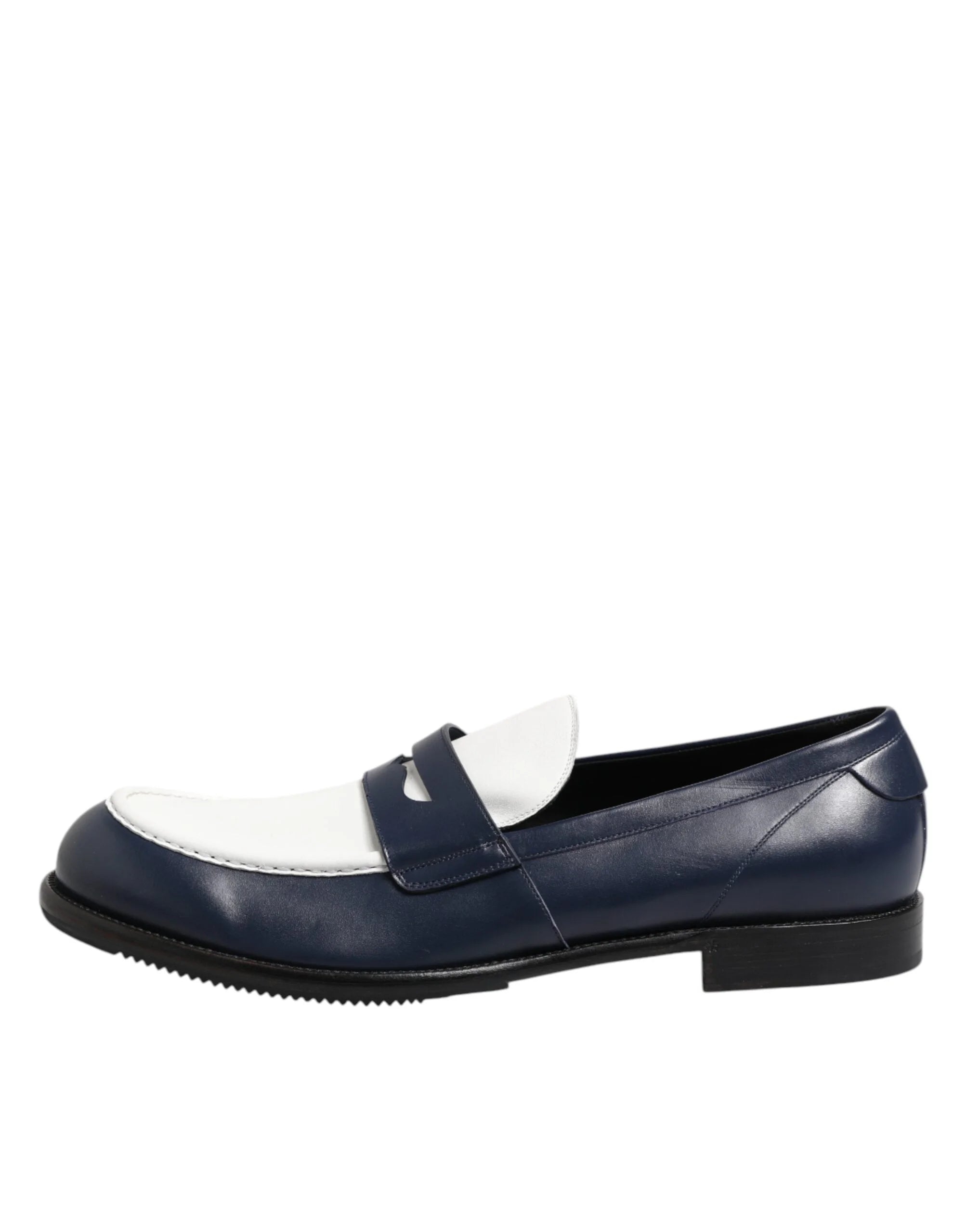 Dolce & Gabbana Black White Leather Slip On Loafers Men Dress Shoes - EU49/US16 - Flats