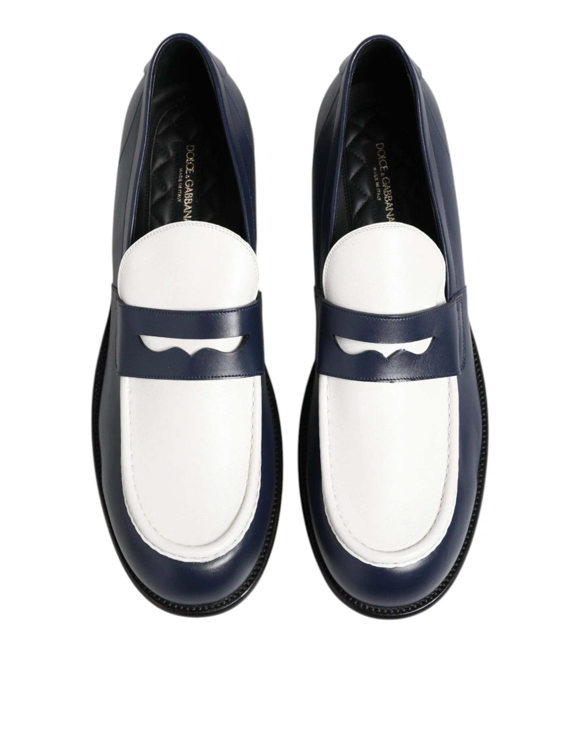 Dolce & Gabbana Black White Leather Slip On Loafers Men Dress Shoes - EU49/US16 - Flats