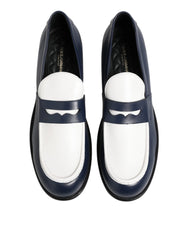 Dolce & Gabbana Black White Leather Slip On Loafers Men Dress Shoes - EU49/US16 - Flats
