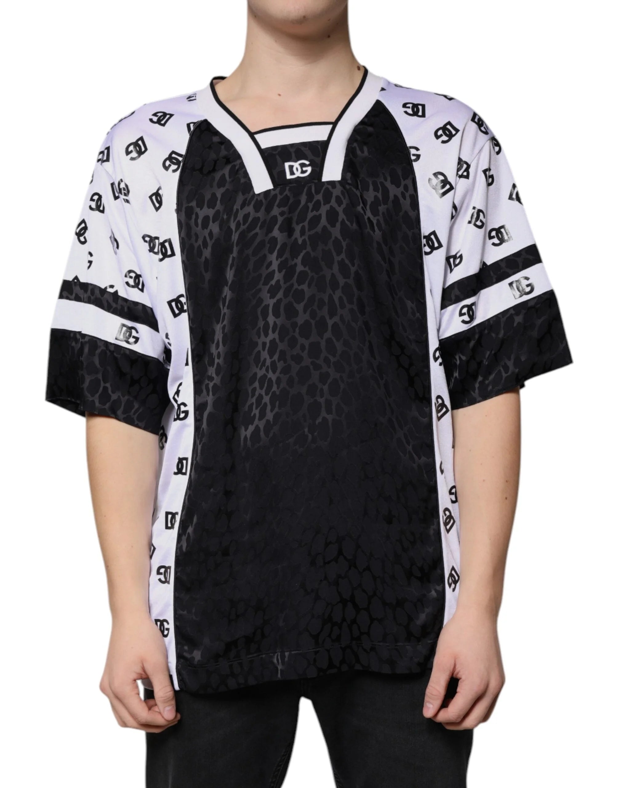 Dolce & Gabbana Black White Logo Men Short Sleeves T-shirt - IT52 | XL - T-Shirts