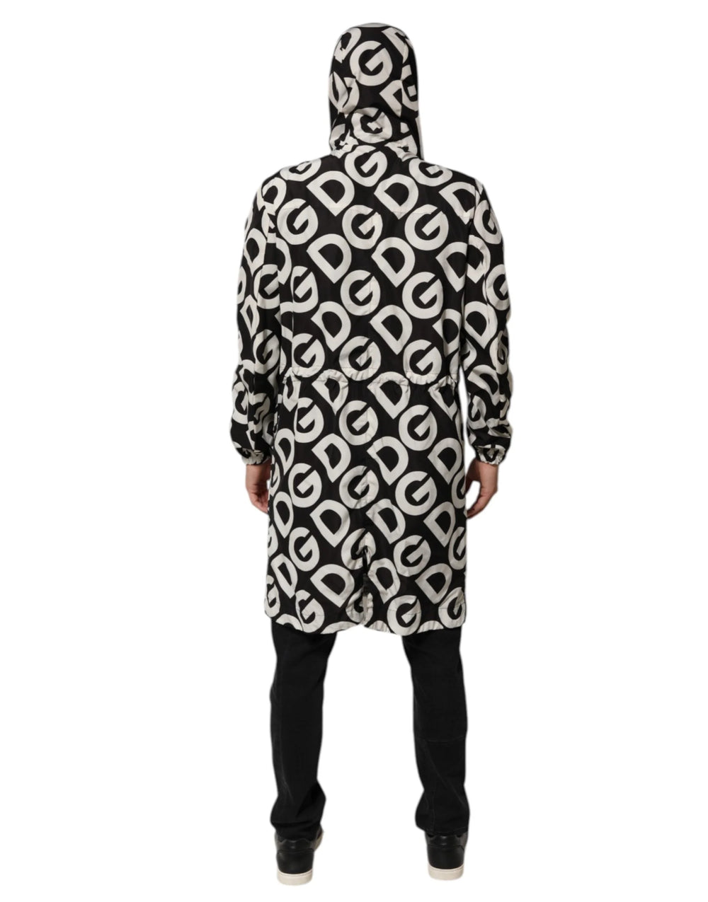 Dolce & Gabbana Black White Logo Print Hooded Coat Men Jacket - Parkas