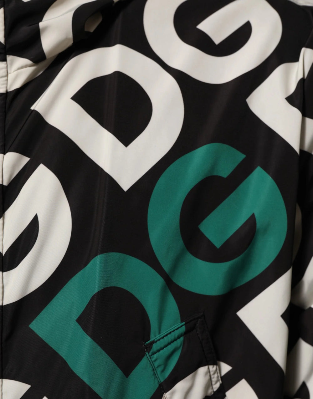 Dolce & Gabbana Black White Logo Print Hooded Coat Men Jacket - Parkas