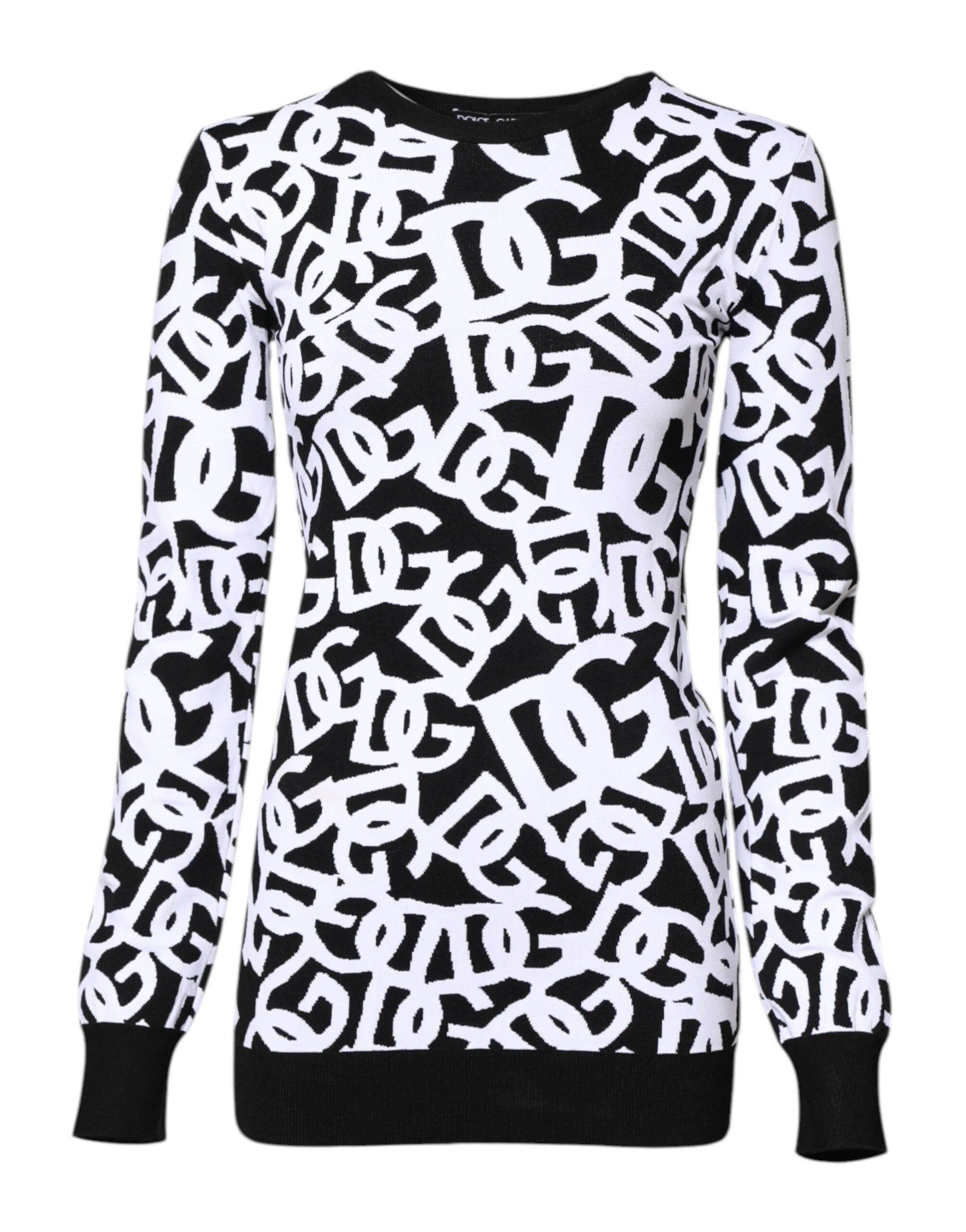 Dolce & Gabbana Black White Logo Print Women Pullover Sweater - IT40|S - Sweaters