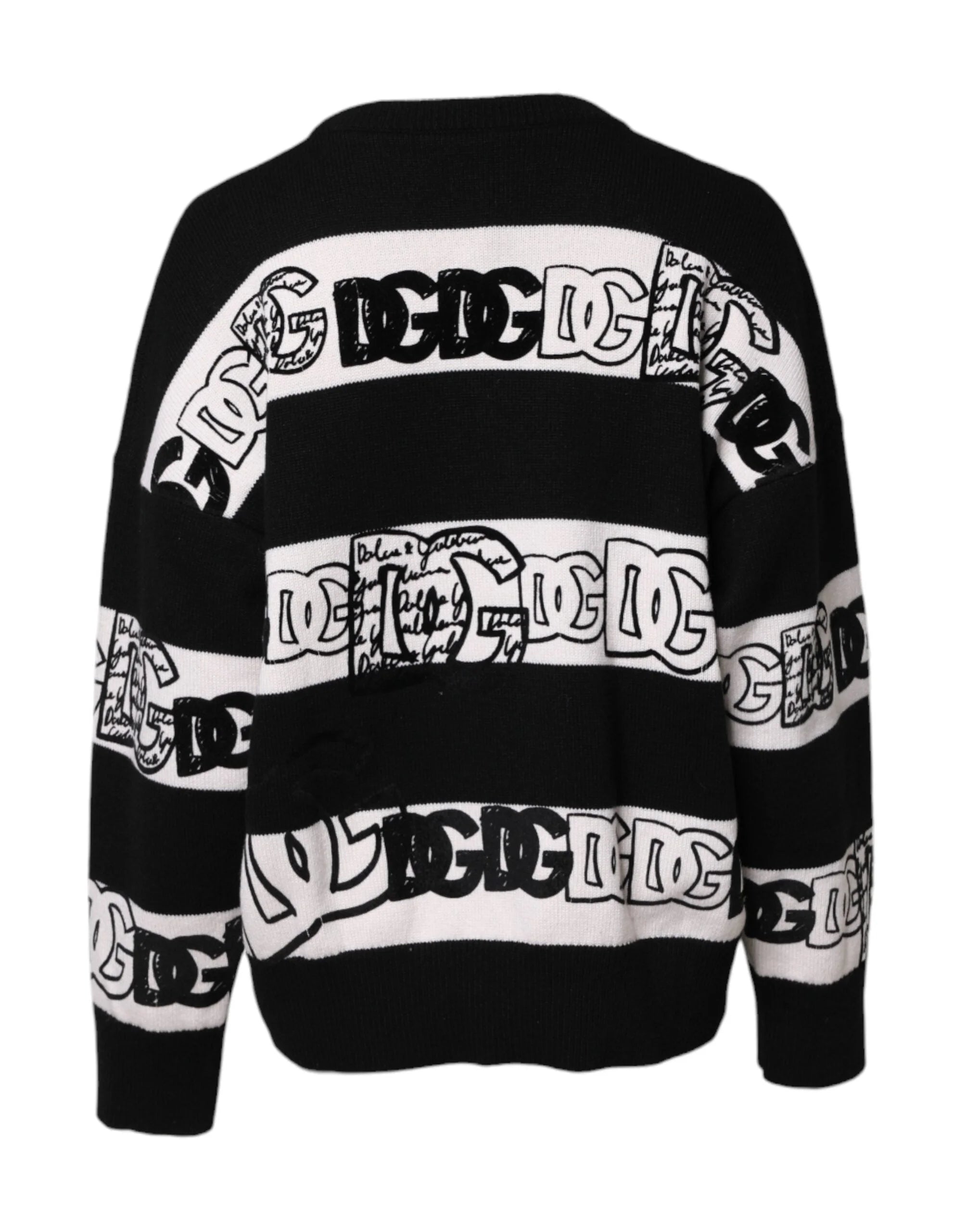 Dolce & Gabbana Black White Logo Print Wool Pullover Sweater - IT40|S - Sweaters