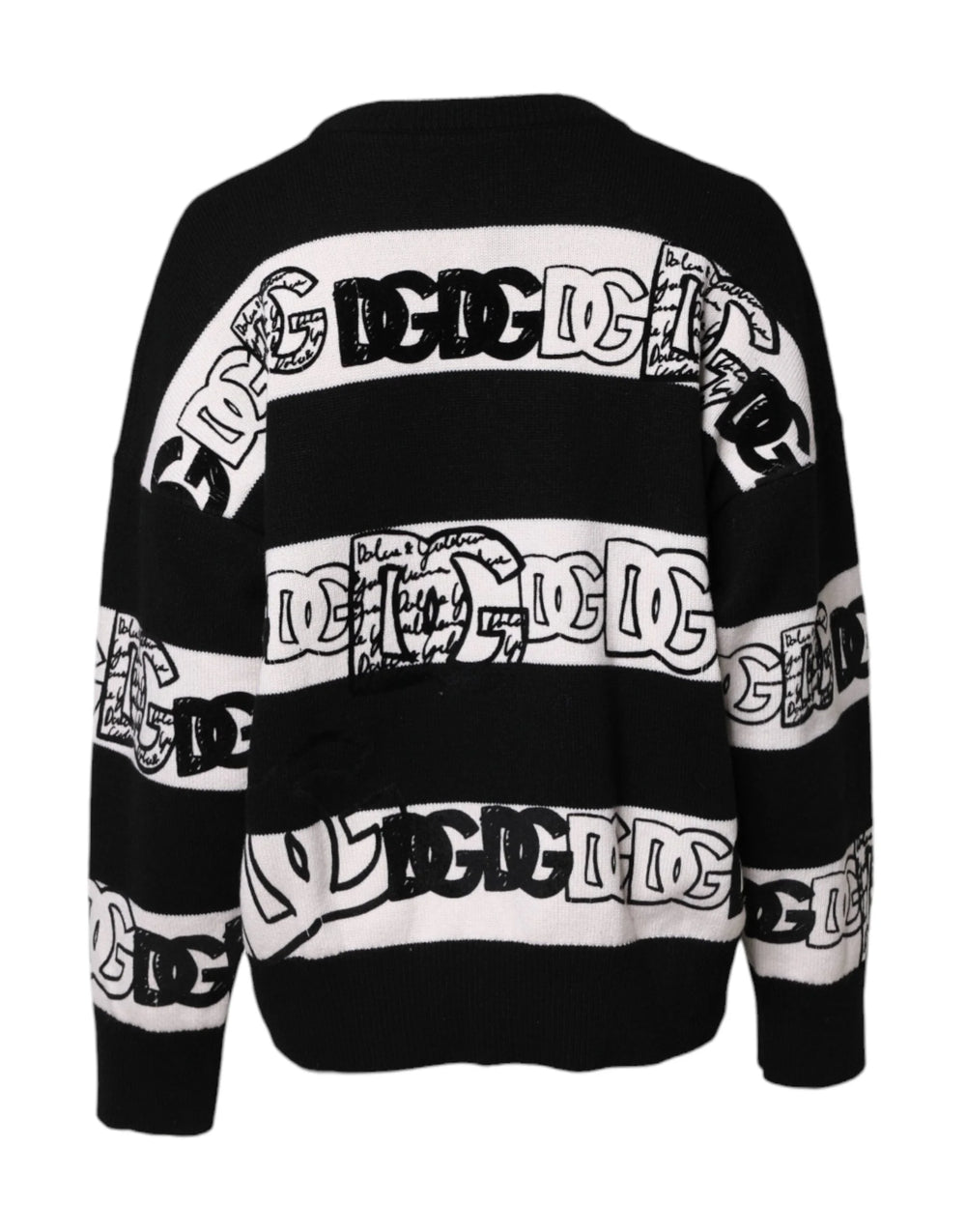 Dolce & Gabbana Black White Logo Print Wool Pullover Sweater - IT40|S - Sweaters