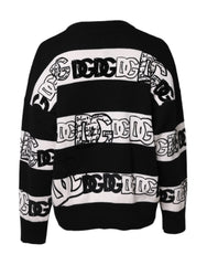Dolce & Gabbana Black White Logo Print Wool Pullover Sweater - IT40|S - Sweaters
