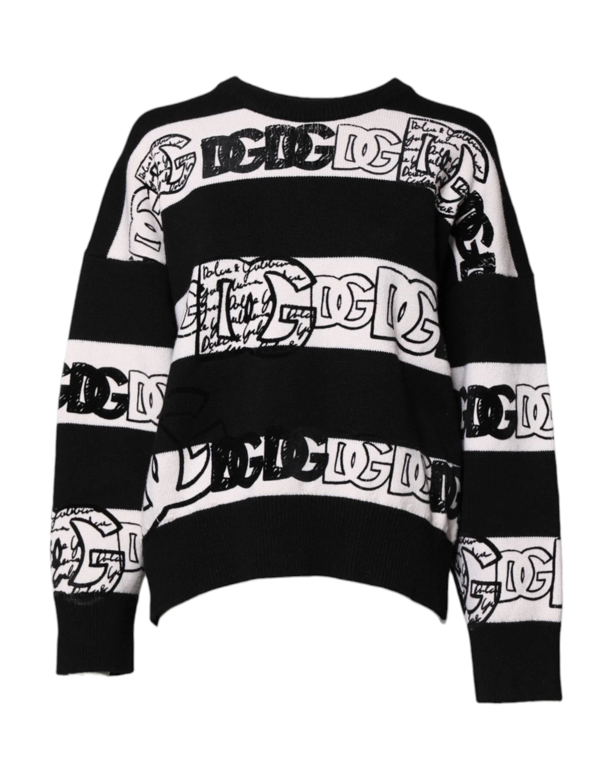 Dolce & Gabbana Black White Logo Print Wool Pullover Sweater - IT40|S - Sweaters