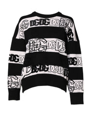 Dolce & Gabbana Black White Logo Print Wool Pullover Sweater - IT40|S - Sweaters