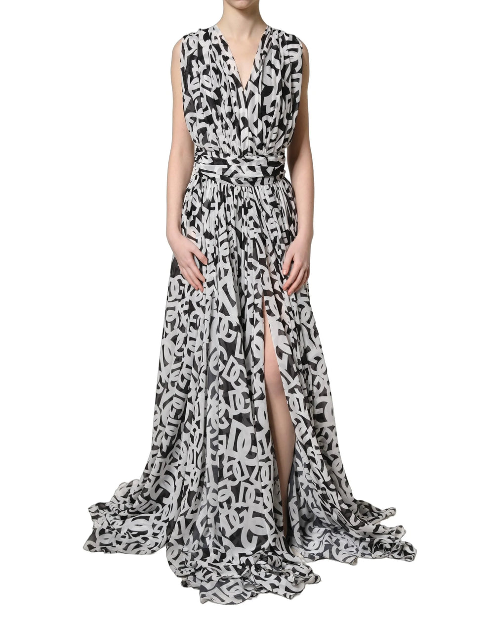 Dolce & Gabbana Black White Logo Sleeveless Floor Length Maxi Dress - IT40|S