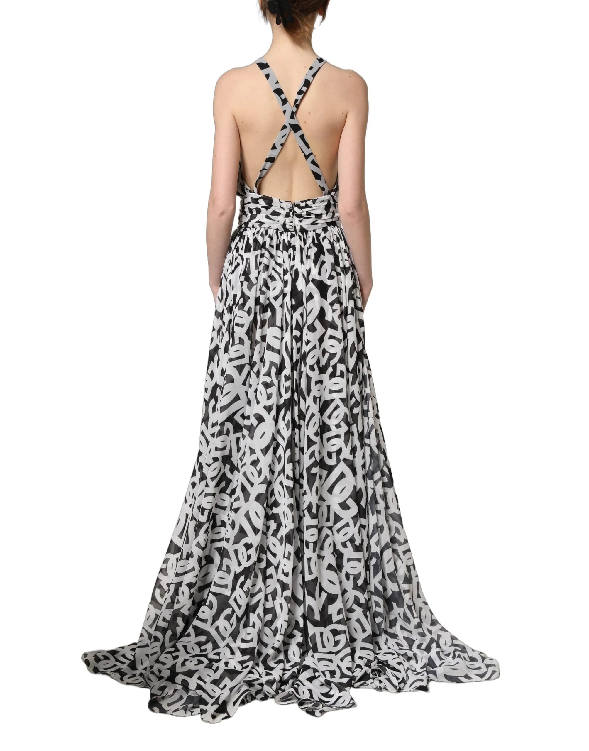 Dolce & Gabbana Black White Logo Sleeveless Floor Length Maxi Dress - IT40|S