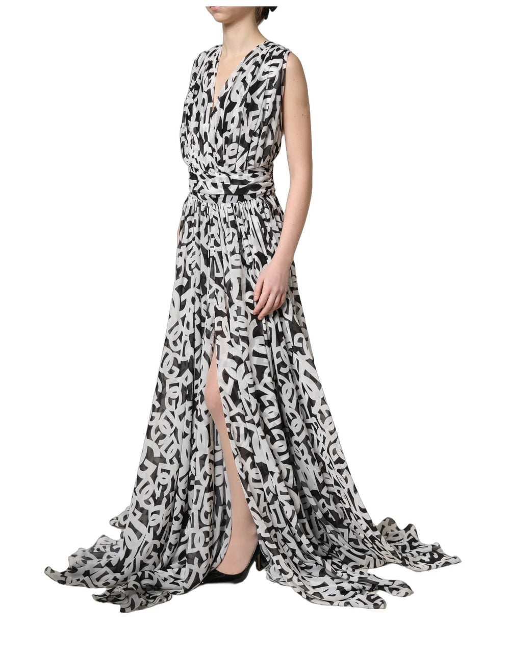 Dolce & Gabbana Black White Logo Sleeveless Floor Length Maxi Dress - IT40|S