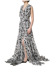 Dolce & Gabbana Black White Logo Sleeveless Floor Length Maxi Dress - IT40|S