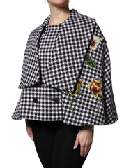 Dolce & Gabbana Black White Monochrome Patterned Floral Cape Jacket - Capes