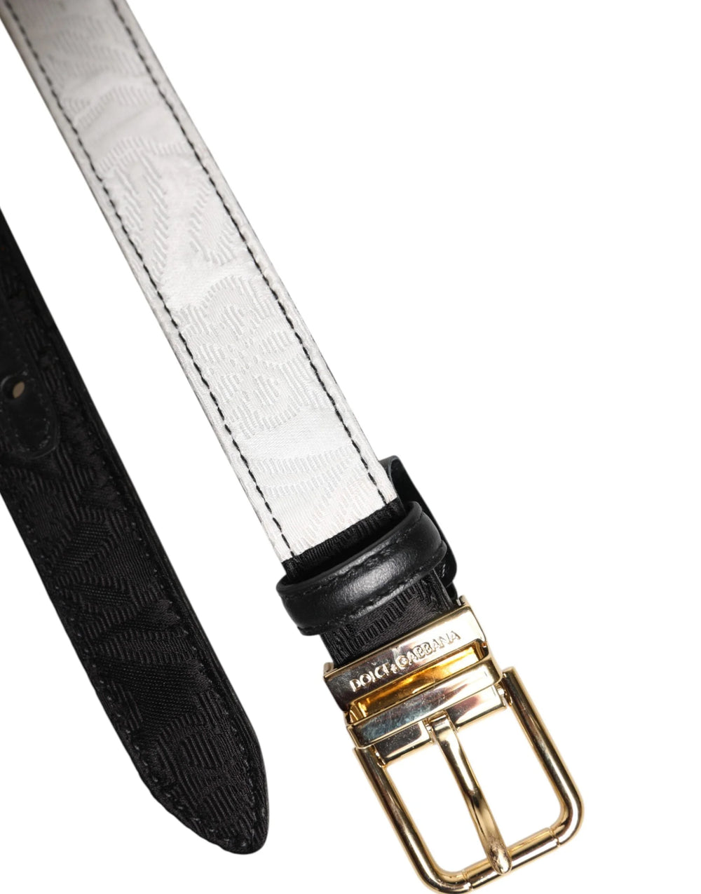 Dolce & Gabbana Black White Patchwork Gold Metal Buckle Belt - Belts