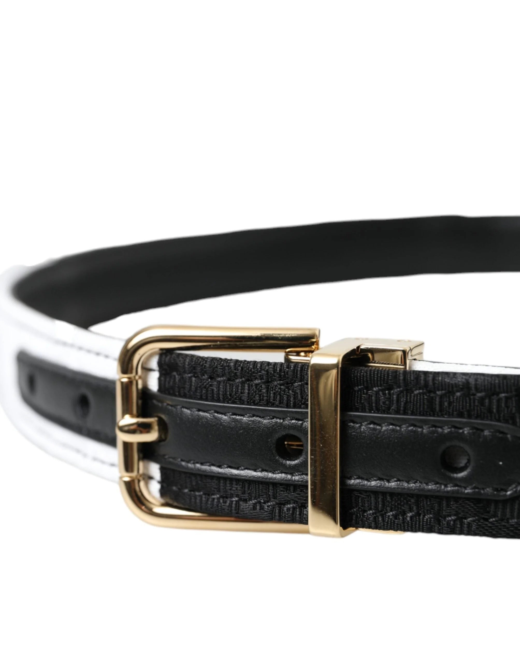 Dolce & Gabbana Black White Patchwork Gold Metal Buckle Belt - Belts