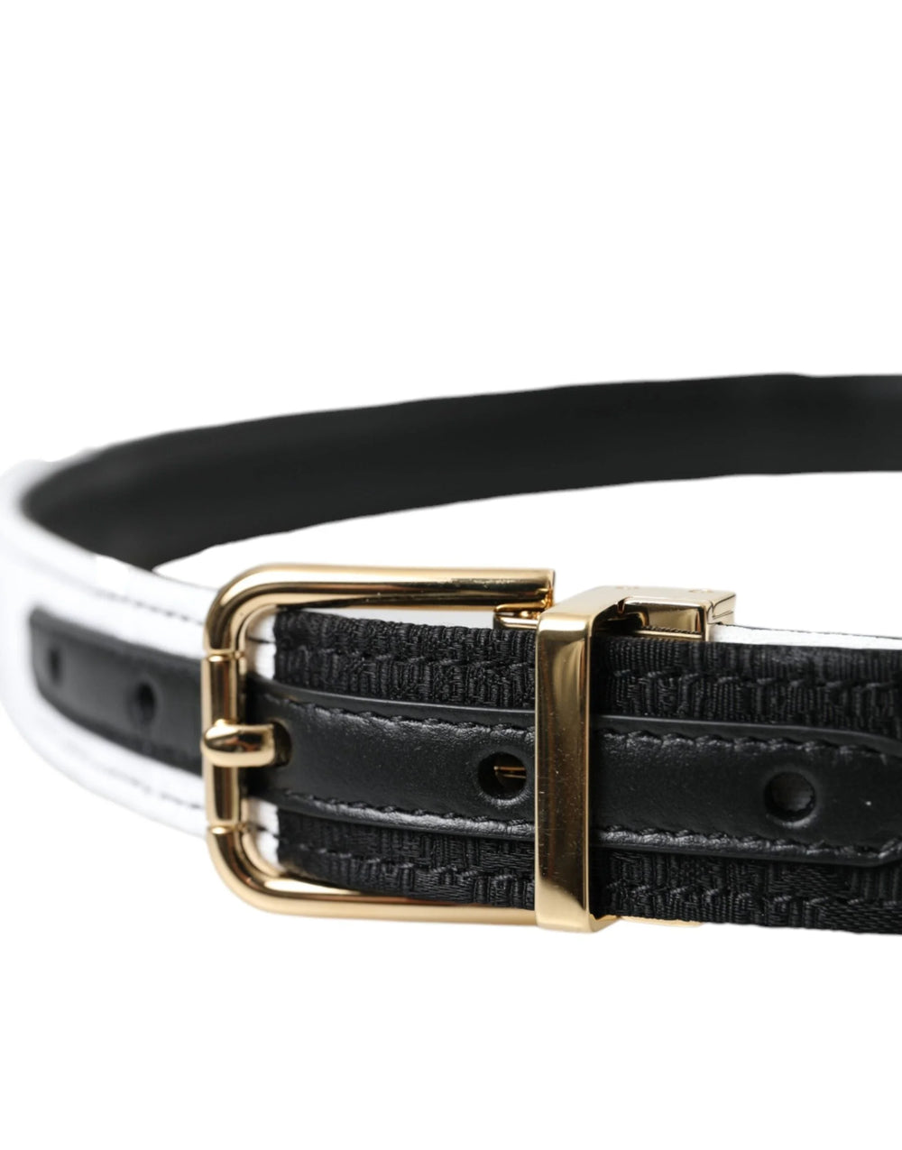 Dolce & Gabbana Black White Patchwork Gold Metal Buckle Belt - Belts