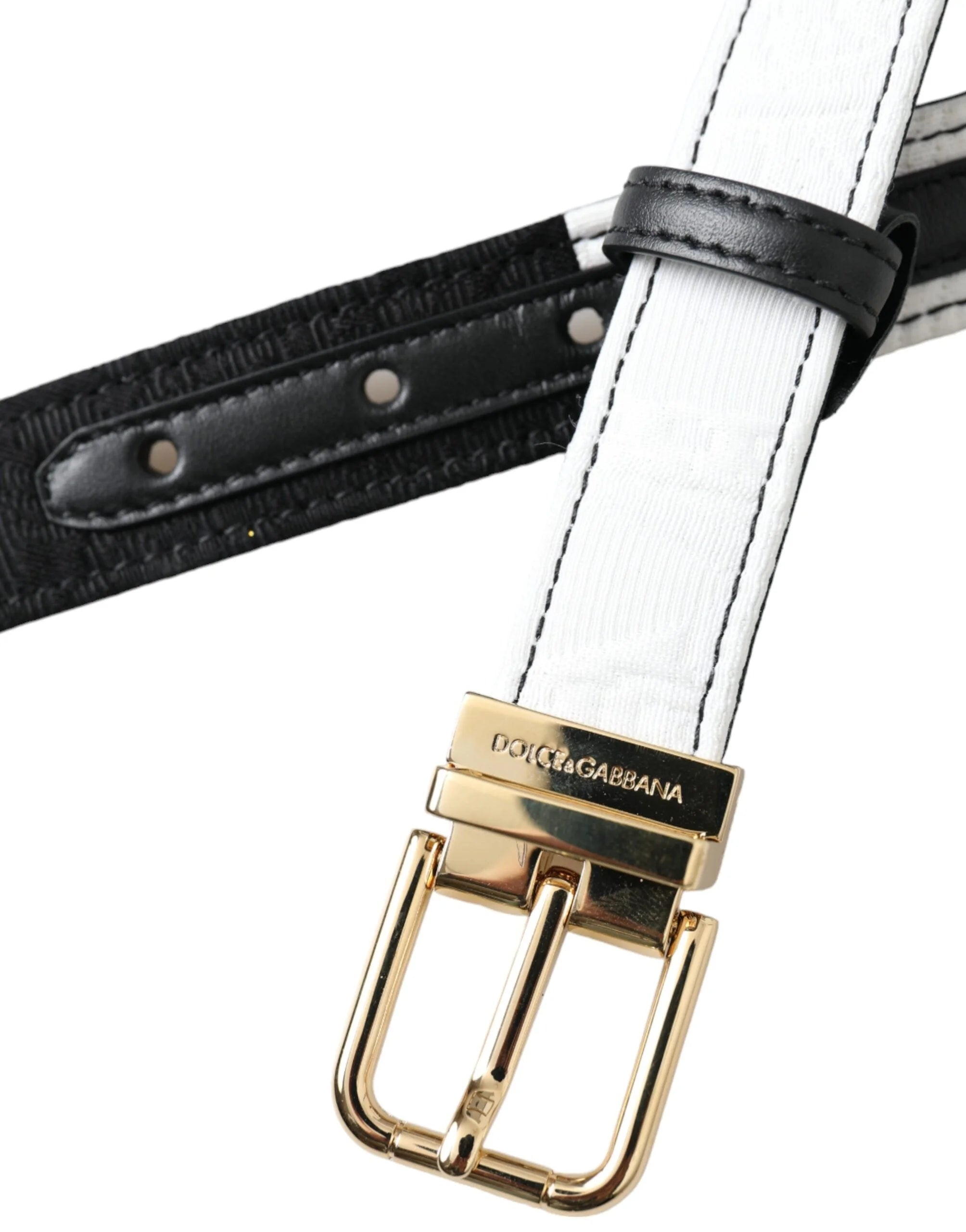 Dolce & Gabbana Black White Patchwork Gold Metal Buckle Belt - Belts