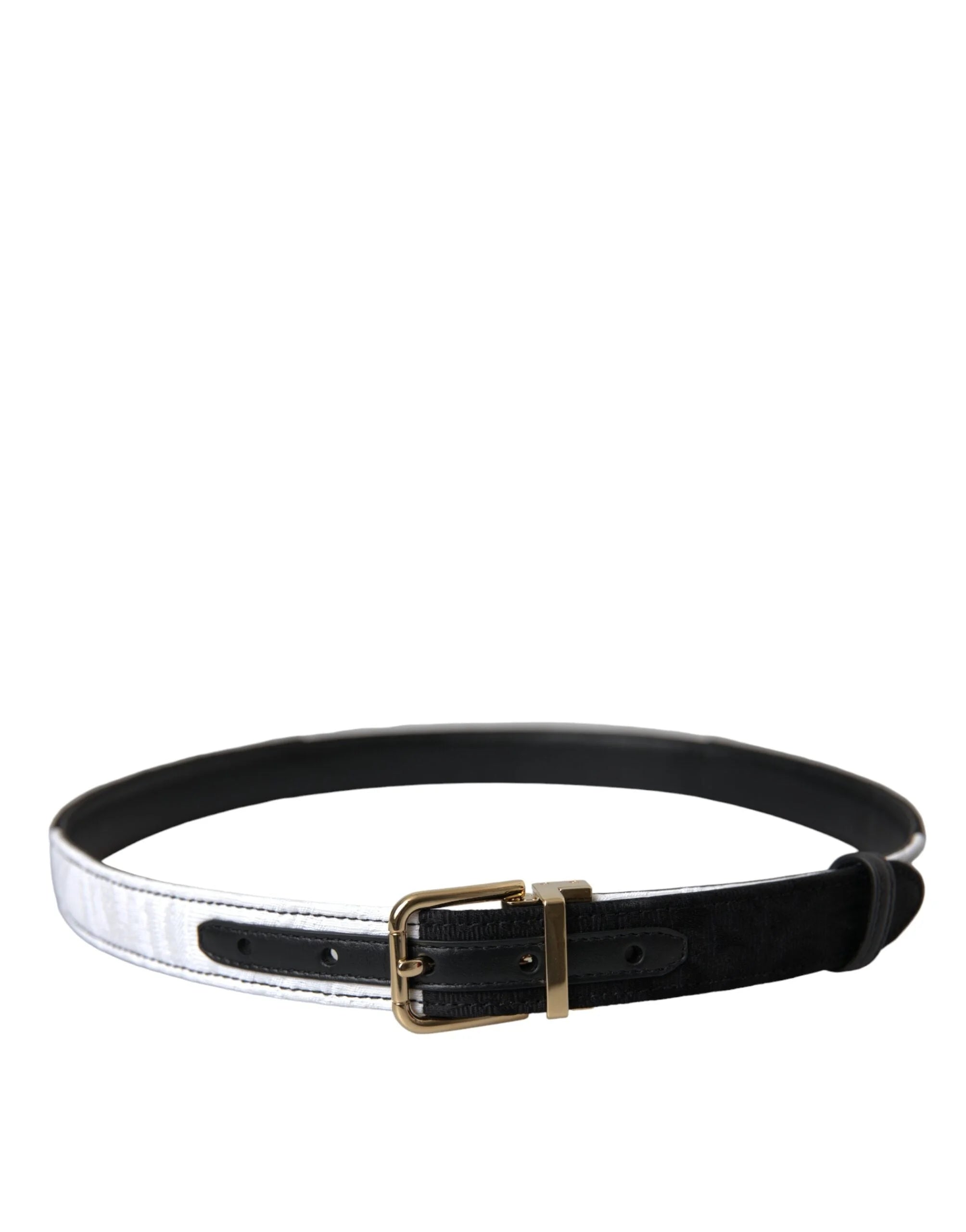 Dolce & Gabbana Black White Patchwork Gold Metal Buckle Belt - Belts