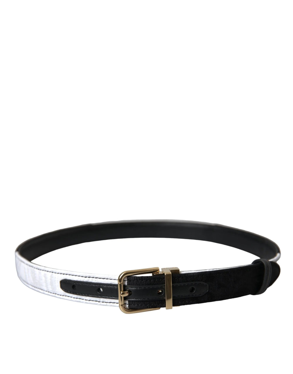 Dolce & Gabbana Black White Patchwork Gold Metal Buckle Belt - Belts