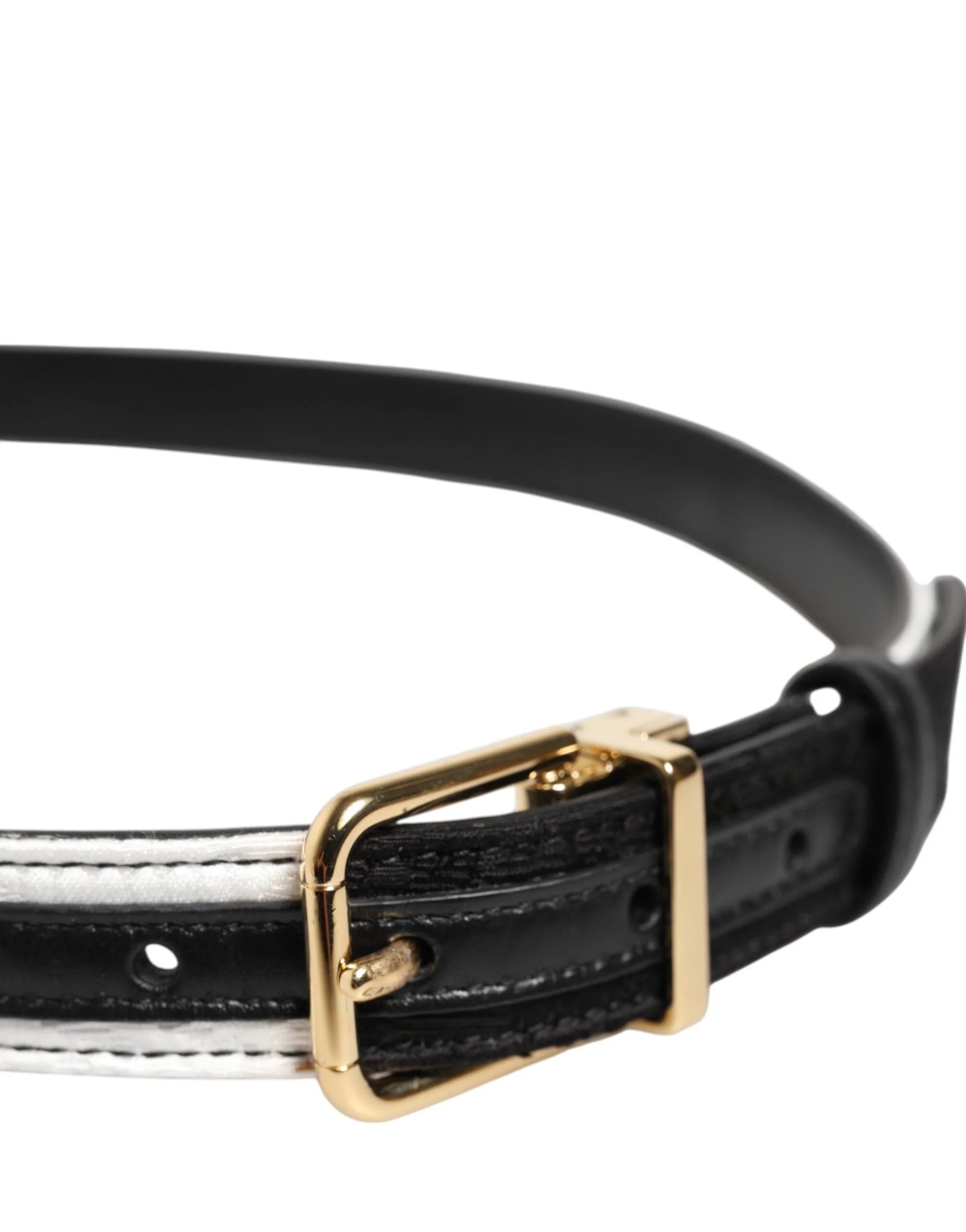 Dolce & Gabbana Black White Patchwork Gold Metal Buckle Belt - Belts