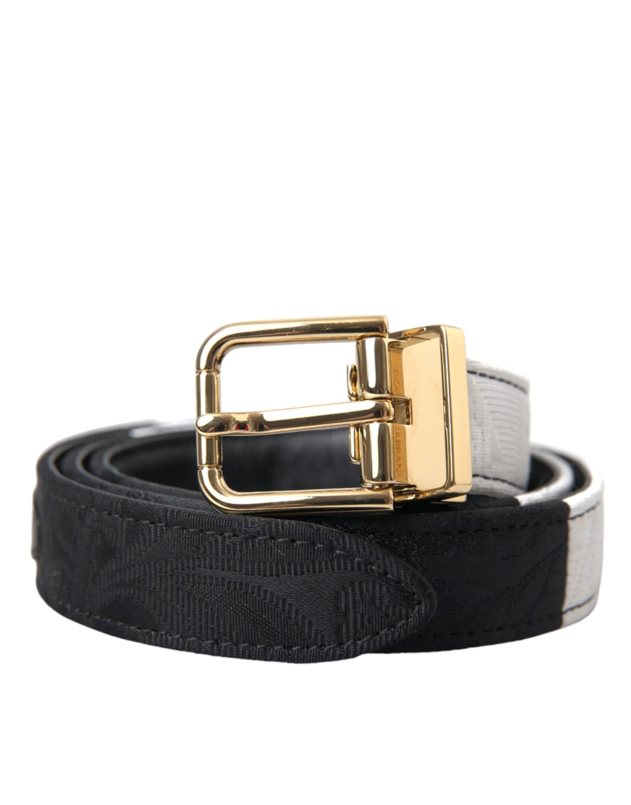 Dolce & Gabbana Black White Patchwork Gold Metal Buckle Belt - Belts