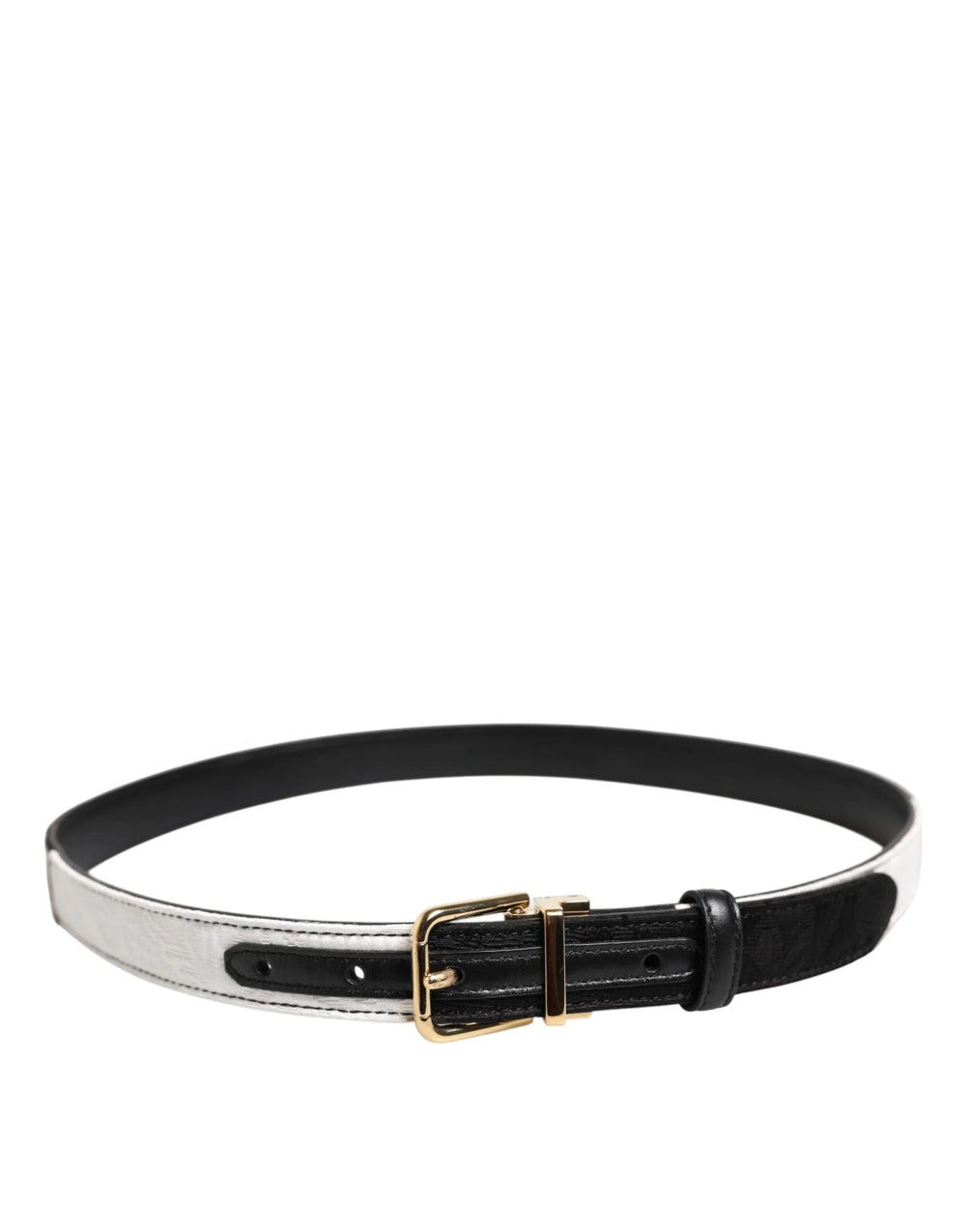 Dolce & Gabbana Black White Patchwork Gold Metal Buckle Belt - Belts
