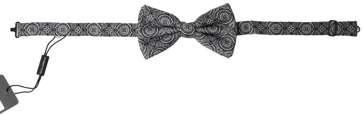 Dolce & Gabbana Black White Pattern Adjustable Neck Papillon Bow Tie - Neckties
