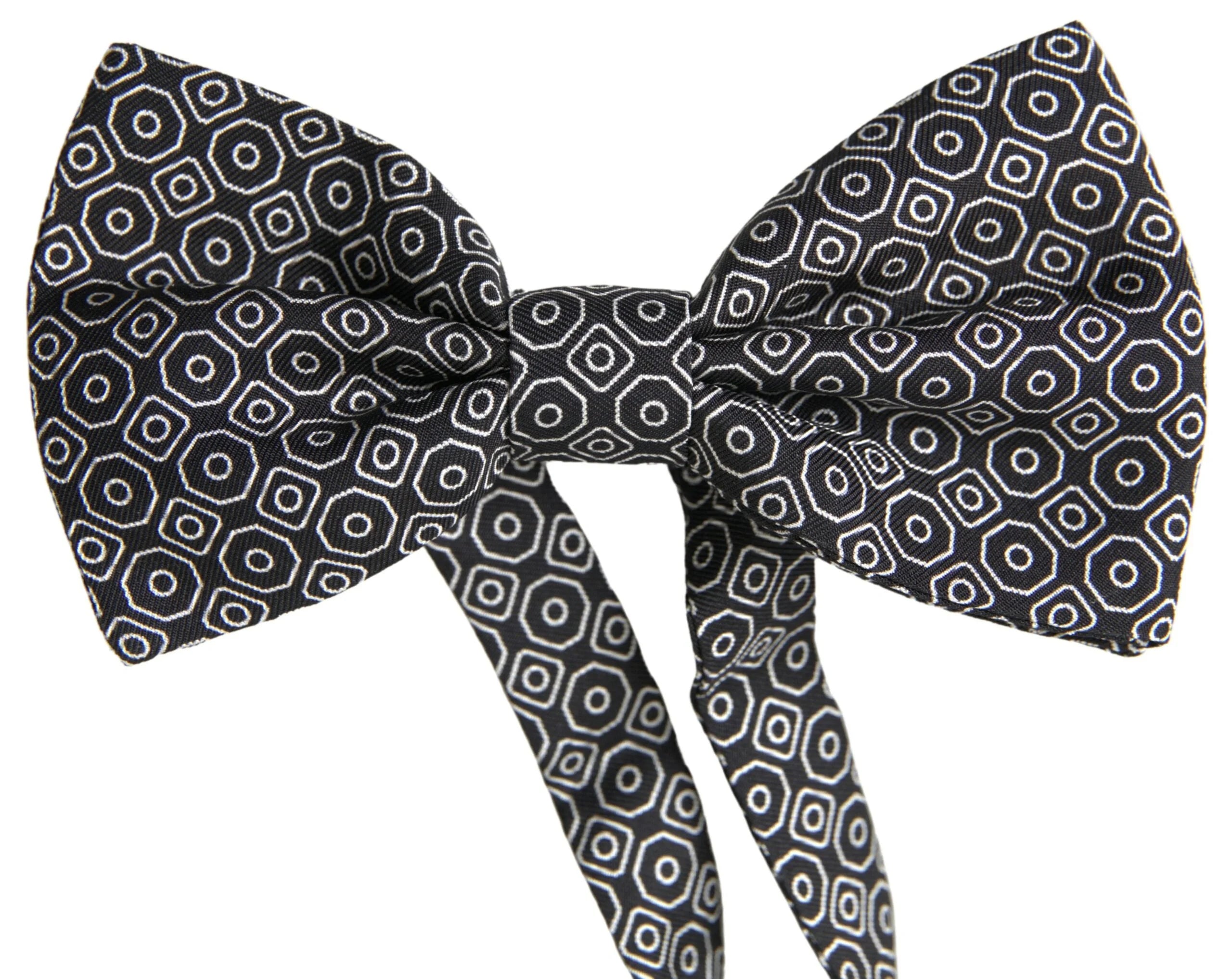 Dolce & Gabbana Black White Pattern Adjustable Neck Papillon Bow Tie - Neckties