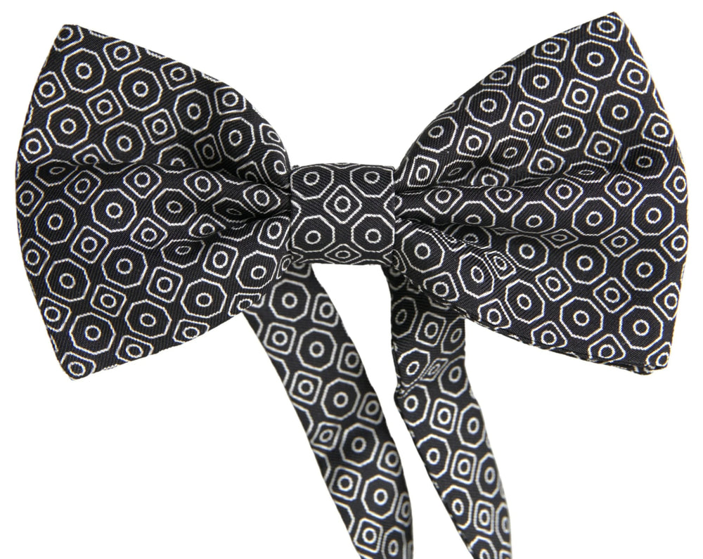 Dolce & Gabbana Black White Pattern Adjustable Neck Papillon Bow Tie - Neckties