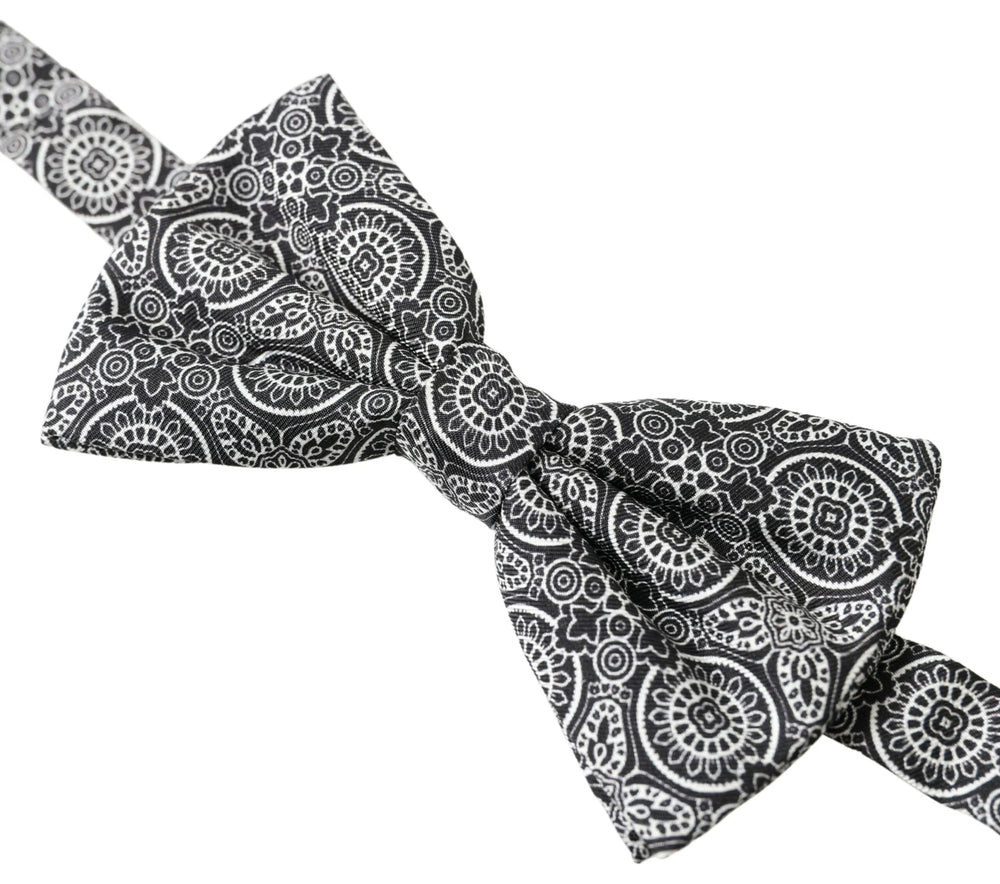 Dolce & Gabbana Black White Pattern Adjustable Neck Papillon Bow Tie - Neckties