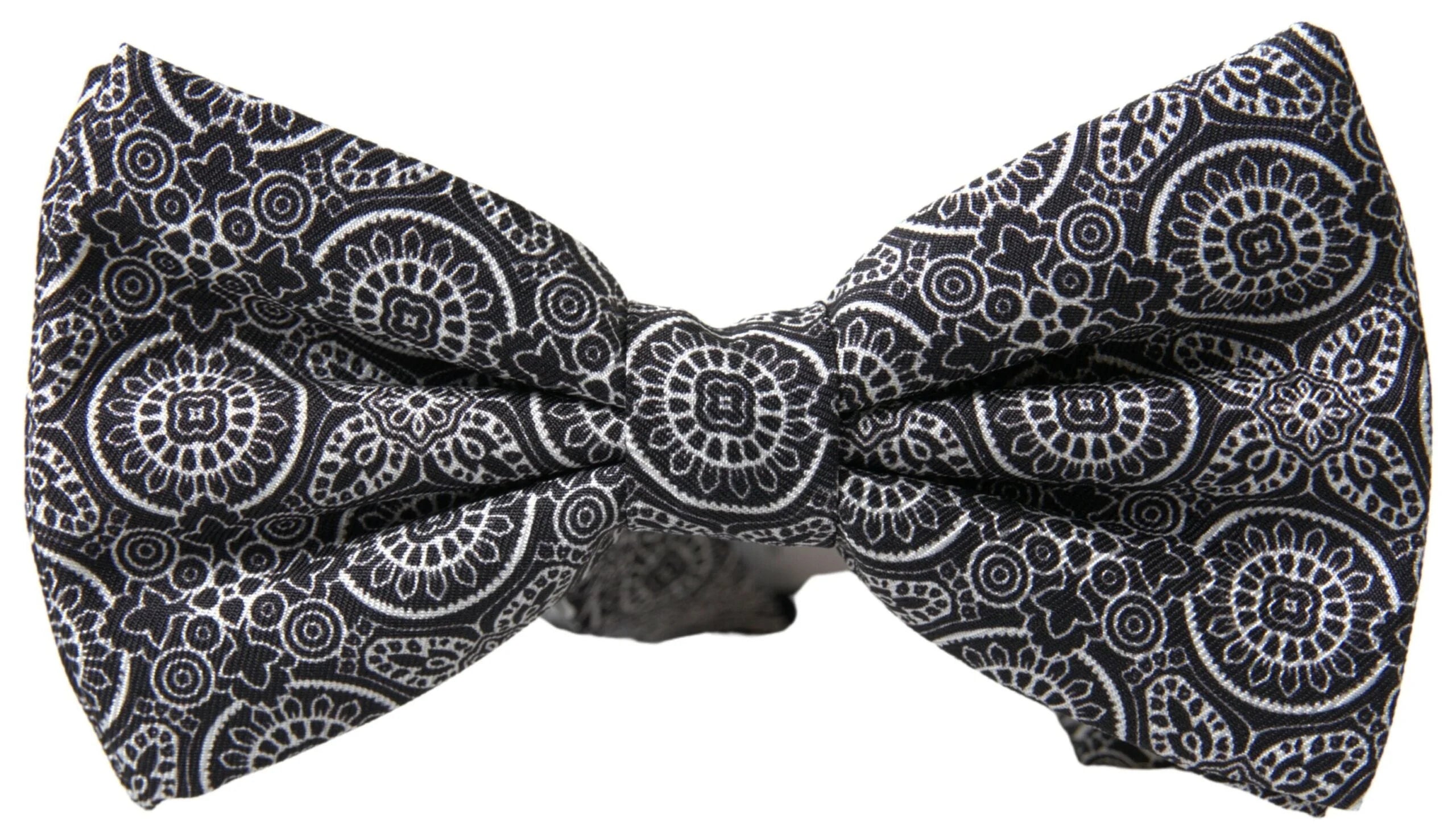 Dolce & Gabbana Black White Pattern Adjustable Neck Papillon Bow Tie - Neckties