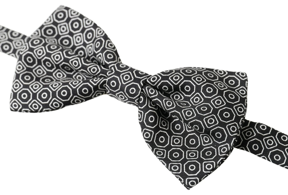 Dolce & Gabbana Black White Pattern Adjustable Neck Papillon Bow Tie - Neckties