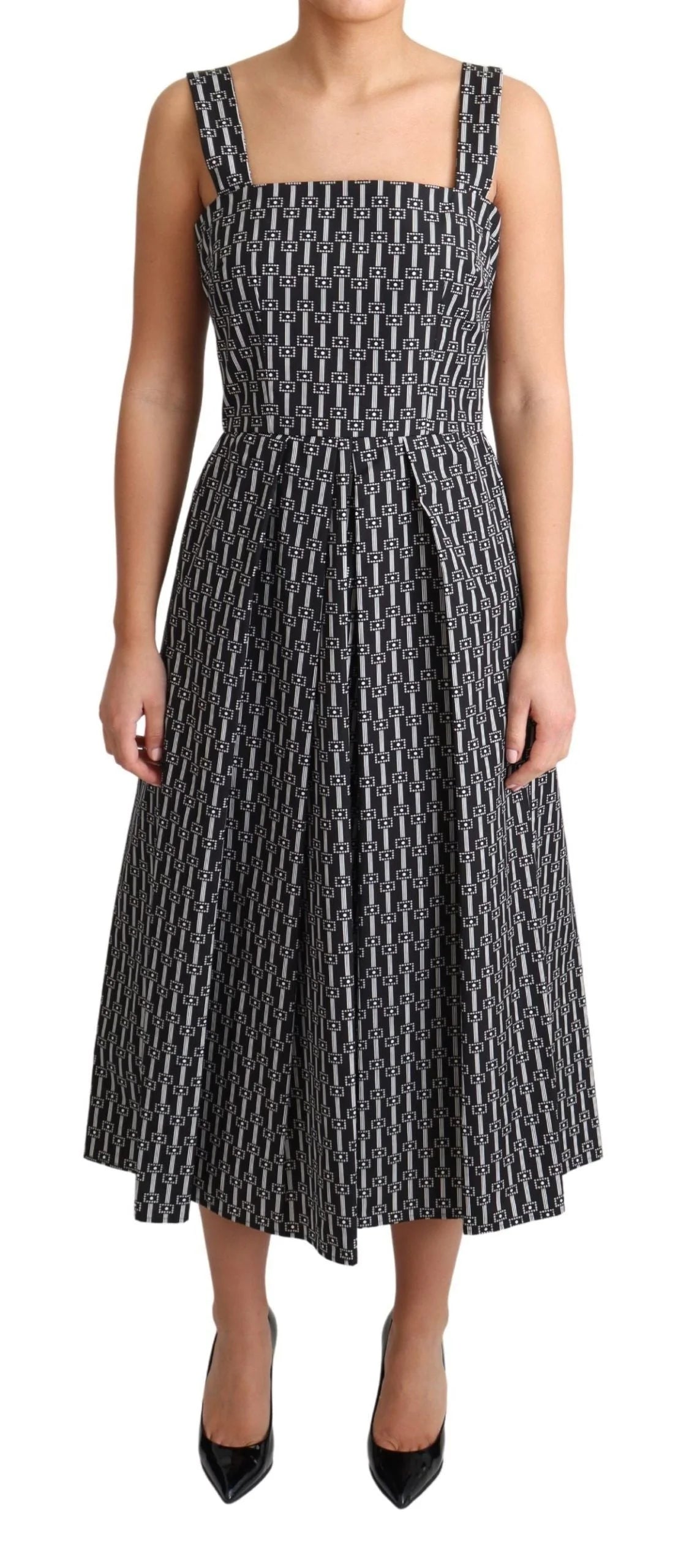 Dolce & Gabbana Black White Pattern Cotton A-Line Dress - IT44|L - Dresses