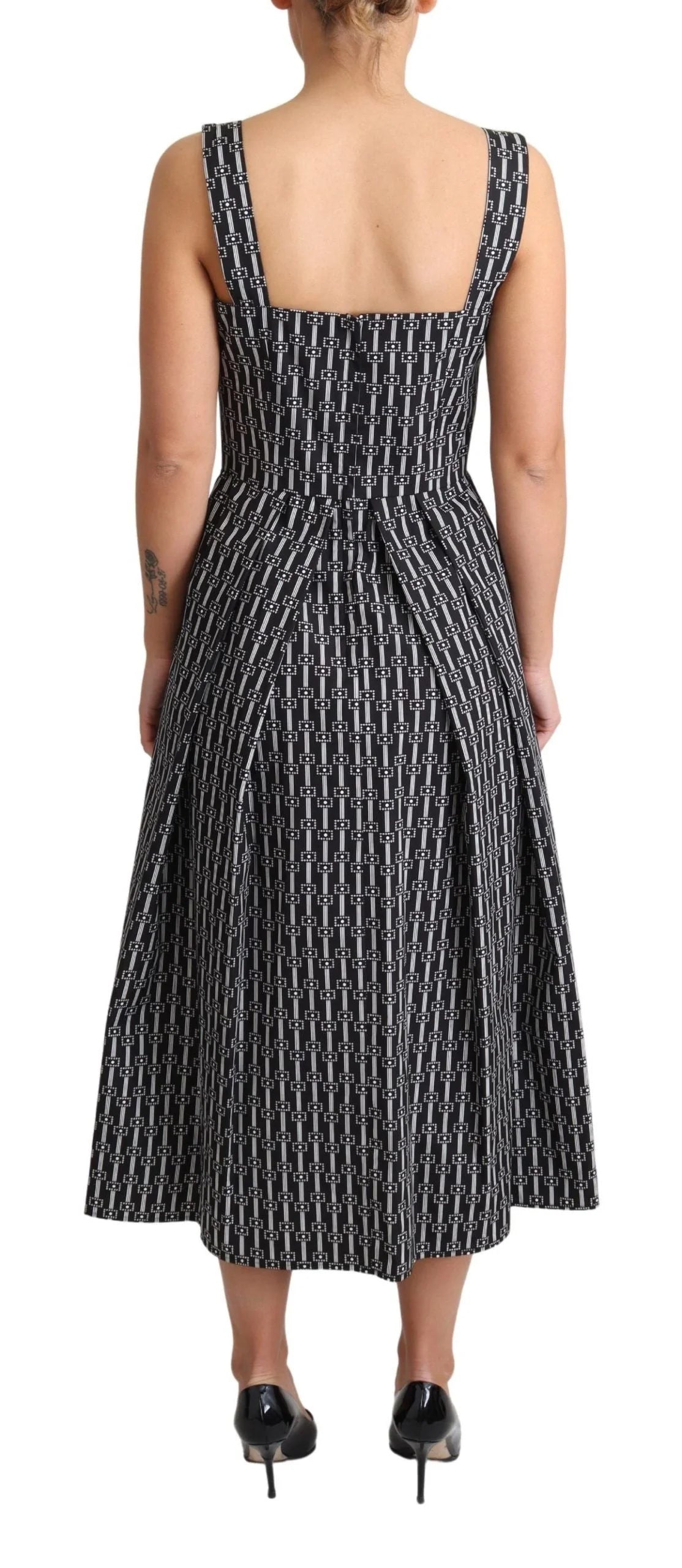 Dolce & Gabbana Black White Pattern Cotton A-Line Dress - IT44|L - Dresses